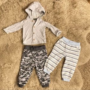 Baby clothes bundle: 6-9 months fleece sweat pants and hooded button shirt